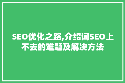 SEO优化之路,介绍词SEO上不去的难题及解决方法 搜狗SEO