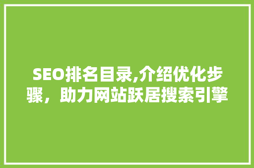 SEO排名目录,介绍优化步骤，助力网站跃居搜索引擎前列 网站建设公司