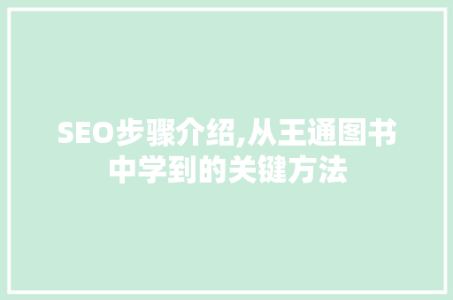 SEO步骤介绍,从王通图书中学到的关键方法 必应SEO