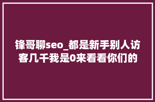 锋哥聊seo_都是新手别人访客几千我是0来看看你们的差距 锋哥聊seo_都是新手别人访客几千我是0来看看你们的差距 百度SEO