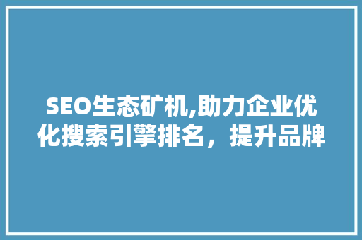 SEO生态矿机,助力企业优化搜索引擎排名，提升品牌影响力 网站建设公司
