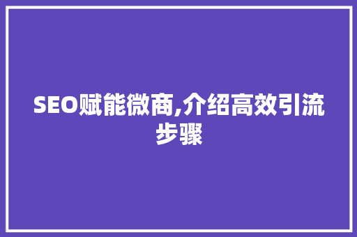 SEO赋能微商,介绍高效引流步骤 网站建设公司