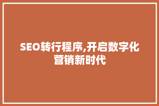 SEO转行程序,开启数字化营销新时代 网站建设公司