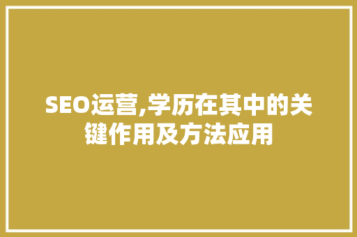 SEO运营,学历在其中的关键作用及方法应用 百度SEO