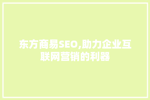 东方商易SEO,助力企业互联网营销的利器 神马SEO