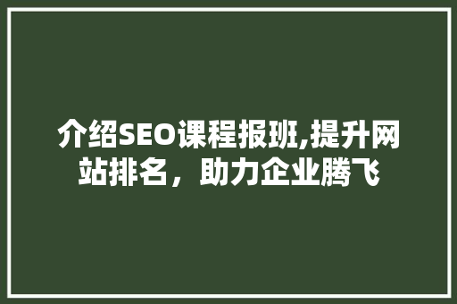 介绍SEO课程报班,提升网站排名，助力企业腾飞 搜狗SEO