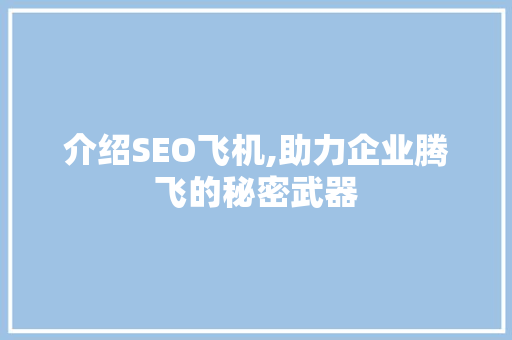 介绍SEO飞机,助力企业腾飞的秘密武器 网站建设公司