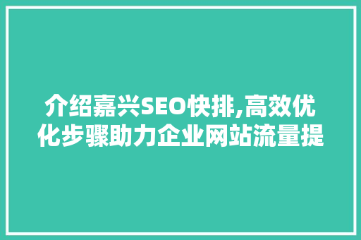 介绍嘉兴SEO快排,高效优化步骤助力企业网站流量提升 网站建设公司