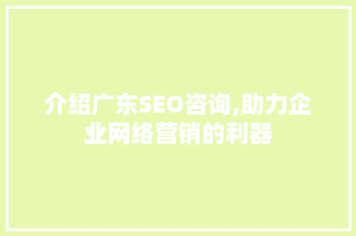 介绍广东SEO咨询,助力企业网络营销的利器 必应SEO
