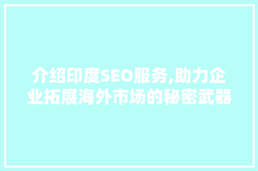 介绍印度SEO服务,助力企业拓展海外市场的秘密武器 必应SEO