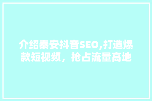 介绍泰安抖音SEO,打造爆款短视频，抢占流量高地