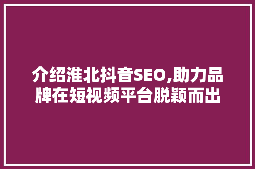 介绍淮北抖音SEO,助力品牌在短视频平台脱颖而出 神马SEO