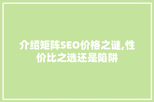 介绍矩阵SEO价格之谜,性价比之选还是陷阱 百度SEO