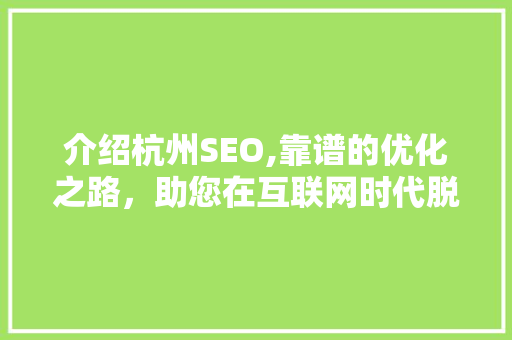 介绍杭州SEO,靠谱的优化之路，助您在互联网时代脱颖而出 神马SEO