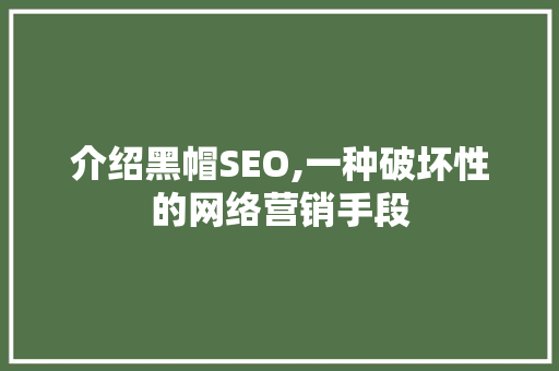 介绍黑帽SEO,一种破坏性的网络营销手段 网站建设公司