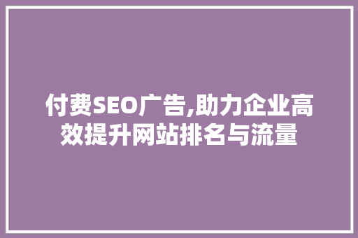 付费SEO广告,助力企业高效提升网站排名与流量 SEO关键词