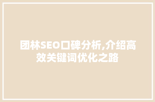 团林SEO口碑分析,介绍高效关键词优化之路 百度SEO