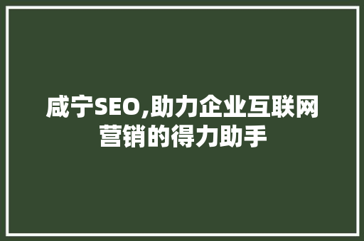 咸宁SEO,助力企业互联网营销的得力助手