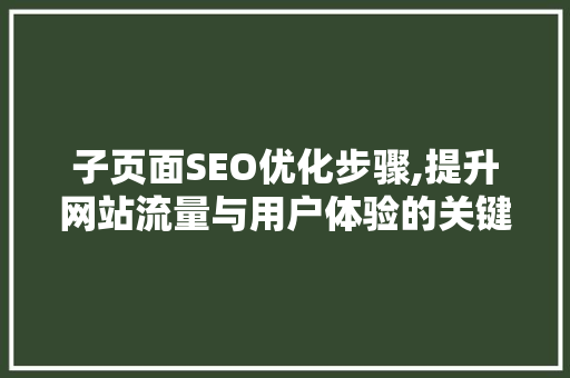 子页面SEO优化步骤,提升网站流量与用户体验的关键 搜狗SEO