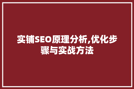实铺SEO原理分析,优化步骤与实战方法