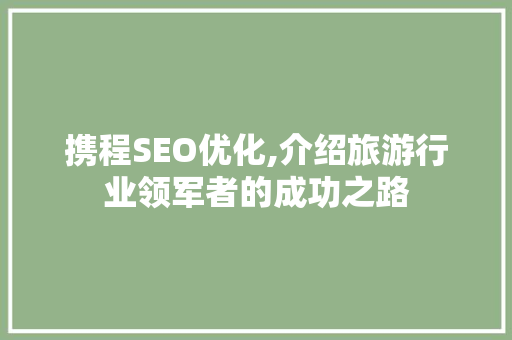 携程SEO优化,介绍旅游行业领军者的成功之路 SEO关键词