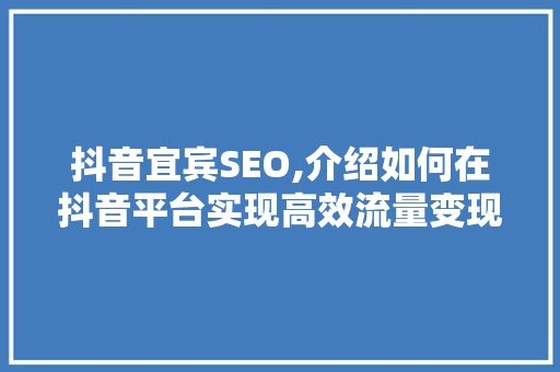 抖音宜宾SEO,介绍如何在抖音平台实现高效流量变现 网站建设公司