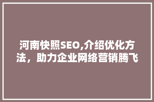 河南快照SEO,介绍优化方法，助力企业网络营销腾飞