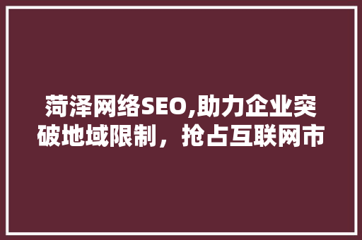 菏泽网络SEO,助力企业突破地域限制，抢占互联网市场先机 SEO关键词