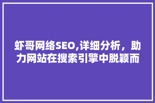 虾哥网络SEO,详细分析，助力网站在搜索引擎中脱颖而出 神马SEO