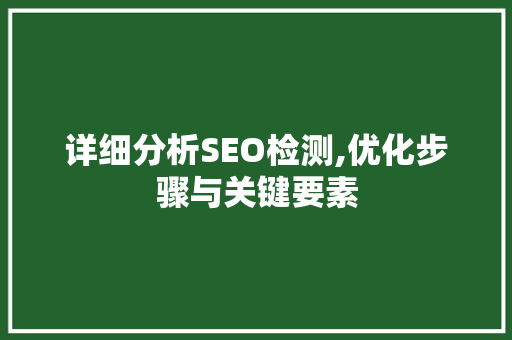 详细分析SEO检测,优化步骤与关键要素 搜狗SEO