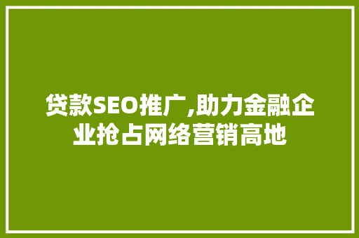 贷款SEO推广,助力金融企业抢占网络营销高地 百度SEO