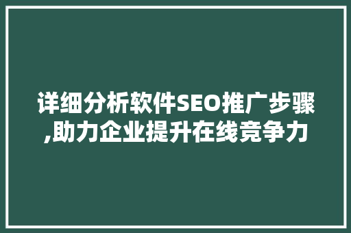 详细分析软件SEO推广步骤,助力企业提升在线竞争力 神马SEO