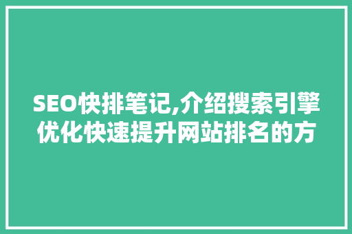 SEO快排笔记,介绍搜索引擎优化快速提升网站排名的方法 百度SEO