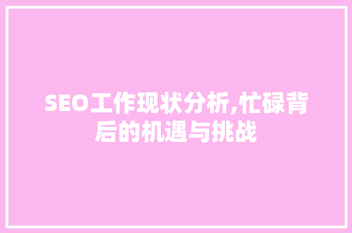 SEO工作现状分析,忙碌背后的机遇与挑战