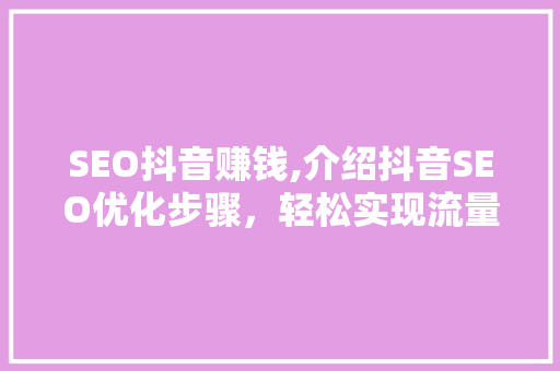 SEO抖音赚钱,介绍抖音SEO优化步骤，轻松实现流量变现 搜狗SEO