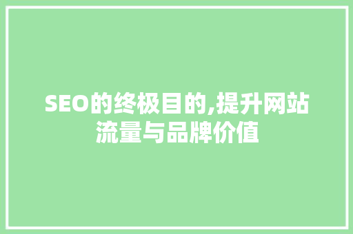 SEO的终极目的,提升网站流量与品牌价值 神马SEO