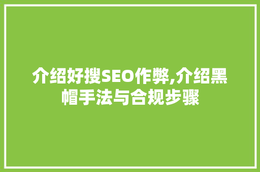 介绍好搜SEO作弊,介绍黑帽手法与合规步骤