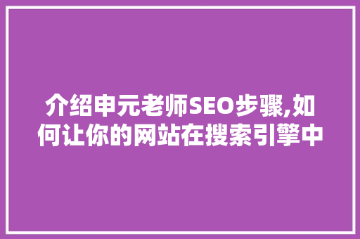 介绍申元老师SEO步骤,如何让你的网站在搜索引擎中脱颖而出 网站建设公司