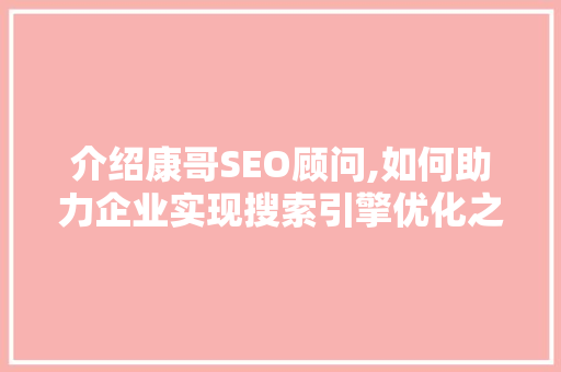 介绍康哥SEO顾问,如何助力企业实现搜索引擎优化之路 神马SEO