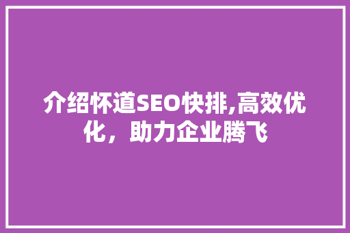 介绍怀道SEO快排,高效优化，助力企业腾飞 必应SEO