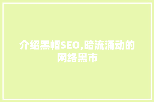 介绍黑帽SEO,暗流涌动的网络黑市 网站建设公司