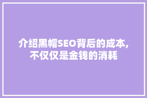 介绍黑帽SEO背后的成本,不仅仅是金钱的消耗 搜狗SEO