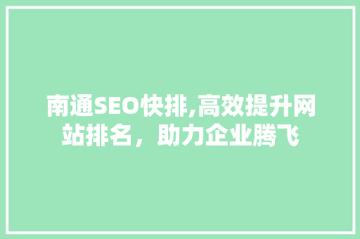 南通SEO快排,高效提升网站排名，助力企业腾飞 必应SEO