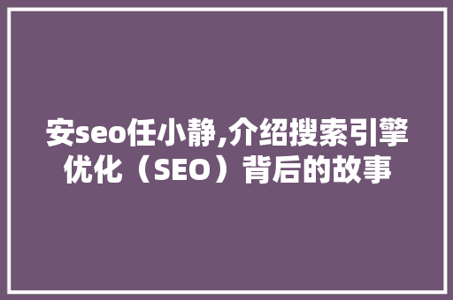 安seo任小静,介绍搜索引擎优化（SEO）背后的故事 神马SEO