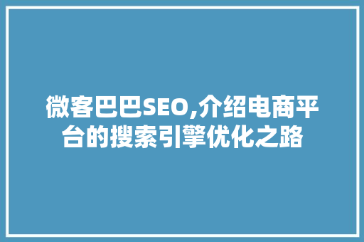 微客巴巴SEO,介绍电商平台的搜索引擎优化之路 SEO关键词