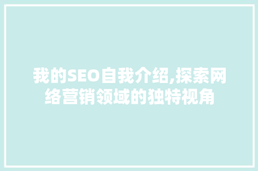 我的SEO自我介绍,探索网络营销领域的独特视角 网站建设公司