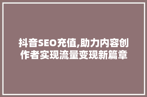 抖音SEO充值,助力内容创作者实现流量变现新篇章 SEO关键词