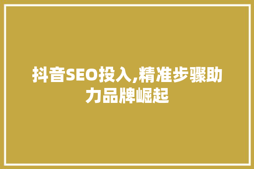 抖音SEO投入,精准步骤助力品牌崛起