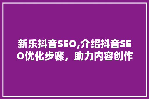 新乐抖音SEO,介绍抖音SEO优化步骤，助力内容创作者脱颖而出 网站建设公司