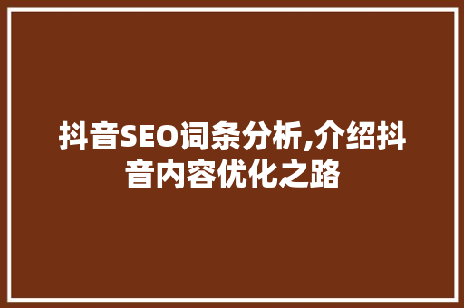 抖音SEO词条分析,介绍抖音内容优化之路 必应SEO